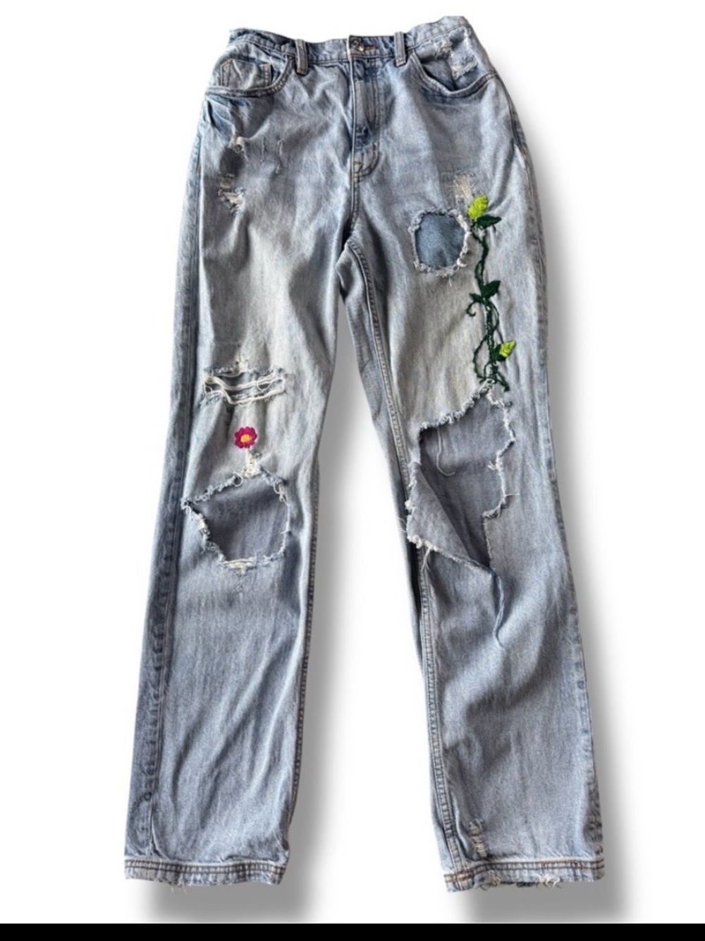 FREE PEOPLE We The Free CRVY Straight Shooter Jeans HAND EMBROIDERED Size 28